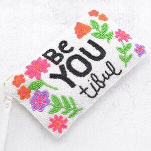 BE YOU TIFUL Seed Beaded Wristlet Strap Clutch Handbag NEW